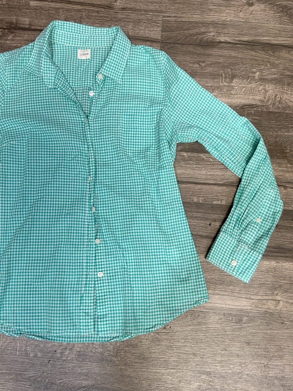 J.Crew The Perfect Shirt Women’s Size M Green White Gingham Button Down - Picture 4 of 9